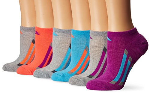adidas Youth Kids-Girl's Cushioned No Show Socks (6-Pair), Shock Purple/Bright Cyan/Flash Red/Clear Grey - Ch S, Large, (Shoe Size 3Y-9)