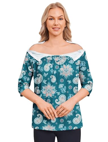 Deyeek Post Shoulder Surgery Shirt for Women Tear Away Snap Button 3/4 Sleeve Chemo Recovery Adaptive Clothing Senior&Patient