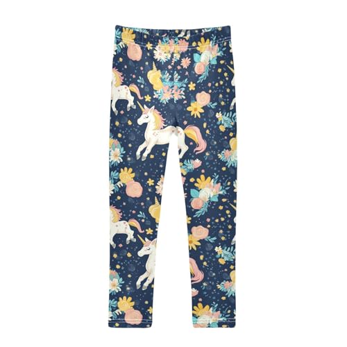 Unicorn Girls' Leggings Toddler Doodles Flowers Kids Yoga Pants Dance Active Tights 4T