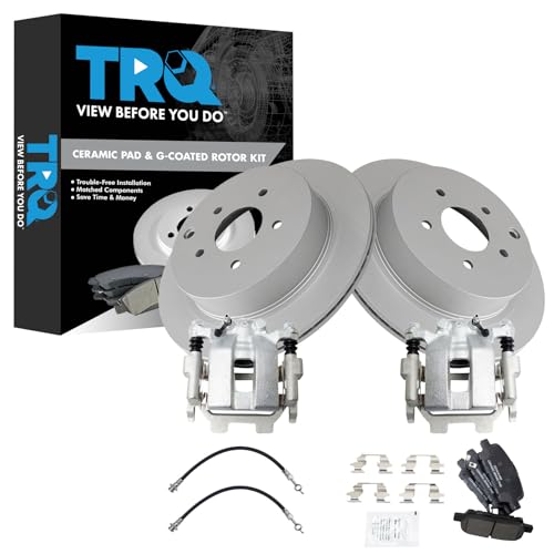 Image of TRQ Rear Brake Pad and Rotor Set Ceramic Coated Rotors Calipers Compatible with 2012-2013 Infiniti M35h 2011-2013 M37 M56 2014-2017 Q50 2017 Q60 Q70 2016-2017 Q70L