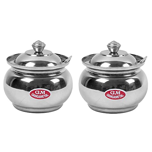 Image of Ghee Container With Spoon Oil Dispenser | Ghee Pot Steel, Ghie Dispenser | Salt Container With Spoon | Steel Oil Pot 300ml Silver Pack of 2 (Pack Of 2, Silver)