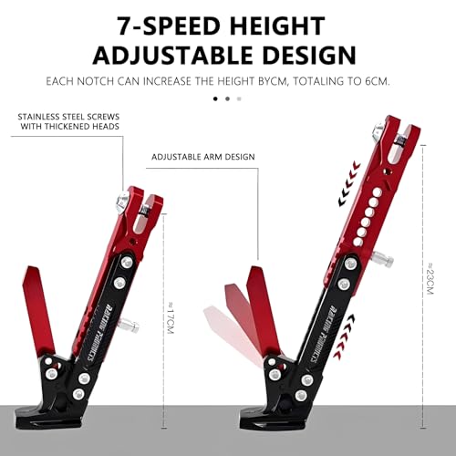 Image of Mokuo Universal Adjustable Motorcycle Kickstand - CNC Aluminum Alloy, Height-Adjustable Side Stand with Non-Slip Foot for Motorcycles, Motocross,Mopeds,Scooters & Pit Bikes(Custom Version: Red 19cm)