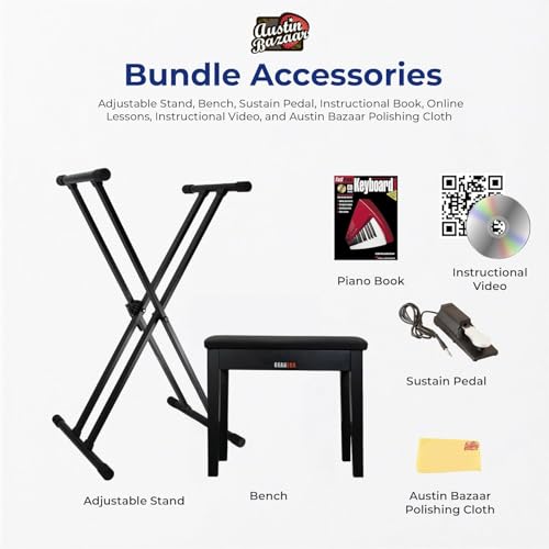 Image of Casio PX-S1100 Privia Digital Piano - Black Bundle with Adjustable Stand, Bench, Sustain Pedal, Instructional Book, Online Lessons, Instructional DVD, and Austin Bazaar Polishing Cloth