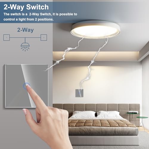 CNBINGO Touch Wechselschalter unterputz in Grau, Lichtschalter mit Status-LED und Glas Panel - Image 4