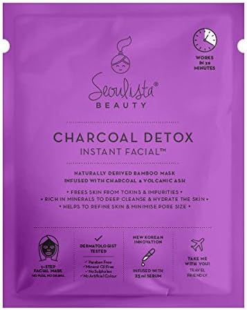 Seoulista Beauty Charcoal Detox Instant Facial - Face Sheet Mask - Dermatologist Created Korean Skin Care
