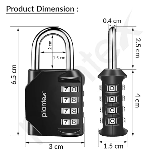 Image of Plantex 4 Digit Combination Number Metal Lock /Zinc Alloy Locks for Luggage /Locks for Travel Bags for Luggage /Locks for Cabin Luggage /Travel Essentials - Pack of 2 (Black)