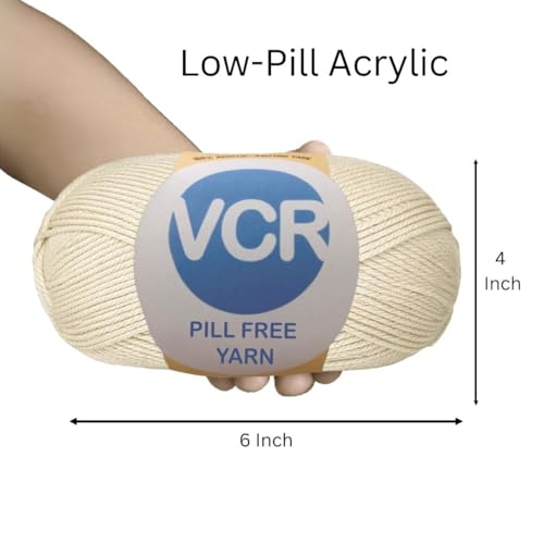 Image of VCR Light Cream Yarn, Pill-Free Soft Knitting Yarn, 100 Grams Hank, 263 Meters Length, Low-Pill Acrylic Yarn, Soft Crosia Threads, Pack of 1, Suitable for Beanies, Caps and Gloves