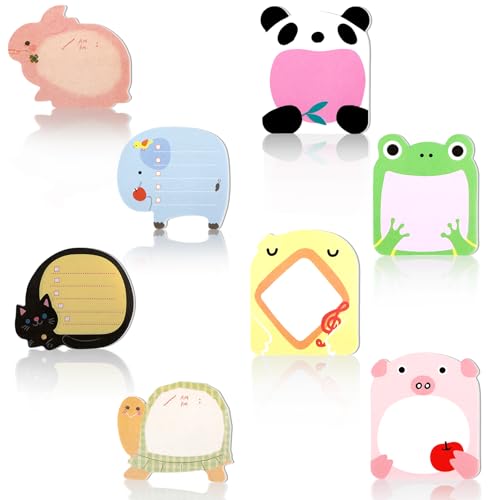 Lnngub 160 Blätter Niedliche Haftnotizen, Bunte Haftnotizen mit Cartoon-Tiermotiven Lustige Haftnotizen für Kinder Selbstklebende Notizen für Scrapbooking, Notizblöcke, Kindergeschenke (8 Stile)