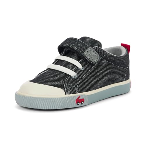 See Kai Run Stevie II Sneakers - Casual Play Shoes for Everyday Wear, Black Denim, Little Kid 13.5
