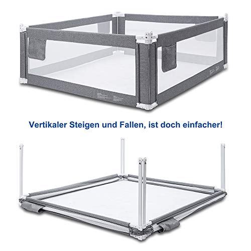 Bettgitter 150cm Bettschutzgitter Kinderbettgitter Babybettgitter Gitter Kinderbett Fallschutz Bett, Grau, 1 Stück Bettgitte [Versand von Amazon]44