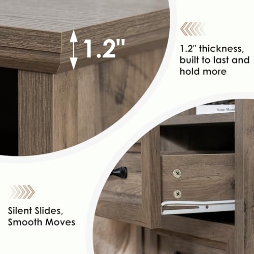 HOMMPA Farmhouse Nightstand w/Charging Station, Open Shelf 23.6''H Greige - image 4