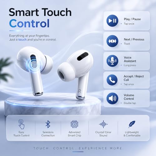 Image of MKS TWS Wireless Earbuds, Aura White, HD Stereo Sound, Smart Touch Control, 10 Hours Playback, Low Latency, with Charging Case