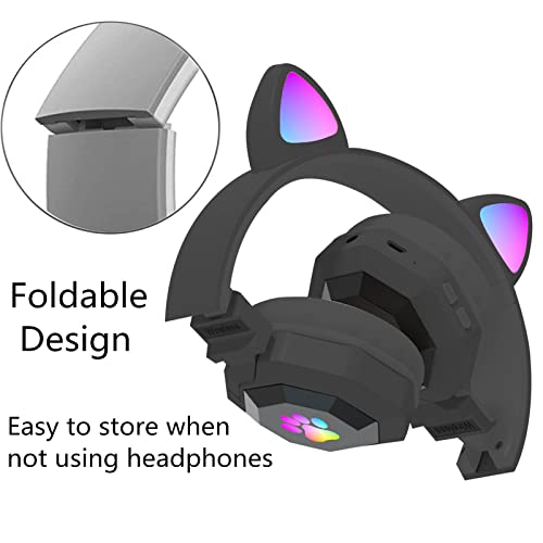Cuffie con Orecchie di Gatto, Cuffie da Gioco Wireless Cuffie con Orecchie di Gatto Carino con Luci a LED, Cuffie Bluetooth 5.0 da Gioco Pieghevoli per Bambini Adulti Laptop Portatile - Image 3