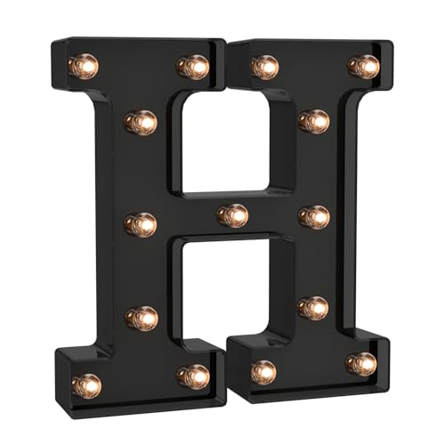 Foaky Black LED Letter Lights for Room Decor - Bedroom Wall Decor, Alphabet Lights for Home, Wedding, Party - Battery Operated （H）