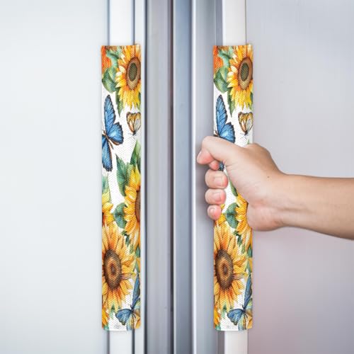 Image of Pardick Refrigerator Door Handle Covers Set of 2, Butterflies Sunflowers Fridge Handle Covers Appliance Handle Covers Protector for Microwave Oven Stove Dishwasher, Keep Your Kitchen Appliance Clean