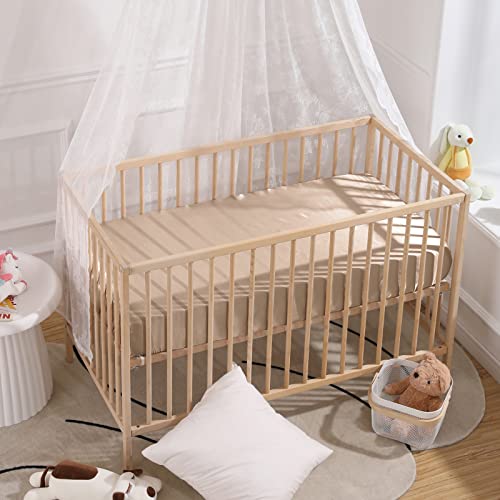 Image of SiinvdaBZX Satin Mini Crib Sheets 38 x 24In, Beige | Silk-Like Soft Mini Portable Crib Sheets Mattress Cover Portable Playard Sheets with 5In Deep Pocket, Great for Baby Hair