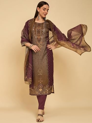 Image of SheWill Kurta Sets for Women - Red Rayon Aari Hand Work with Digital Floral Print Kurta with Pant and Chanderi Dupatta |Stylish Printed Summer Kurti Set