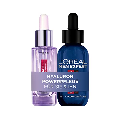 L'Oréal Paris Serum-Set, Hyaluron Serum mit 1,5% purer Hyaluronsäure, Revitalift Filler, und Anti-Aging Serum für Männer, Power Age, Geeignet für müde und matte Haut, 2 x 30 ml