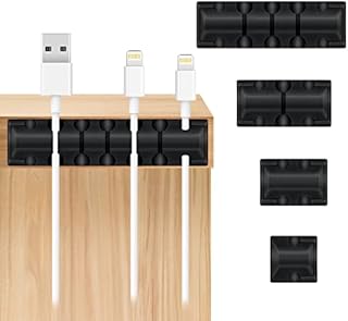 Cable Clips Self Adhesive, 5 Pack Desk Cable Holder Tidy Wire Organisers USB Charging Cord Management PC Mouse Cable Dividers for Home Office Under Desk Accessories (12357-Slot, Black)