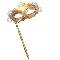 Masquerade Mask With Stick Gold