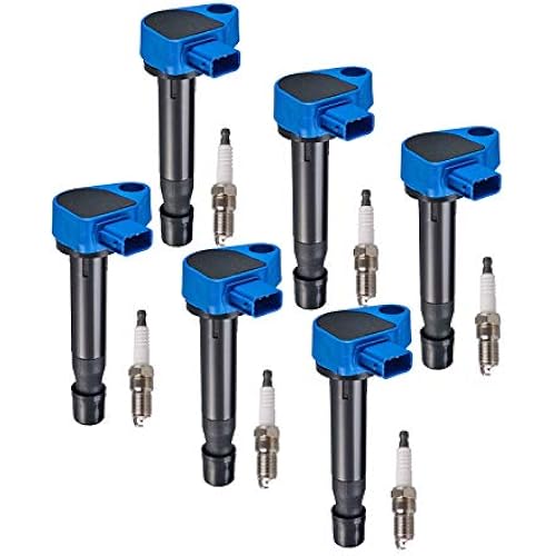 ENA Sets of 6 UF242 Blue Ignition Coil Pack and 4504 Spark Plugs V6 Compatible with Honda Acura 2005 2006 2007 2008 RL 3.5L, 2004-2008 TL 3.2L, 2007 2008 TL 3.5L, 2005 2006 2007 Accord 3.0L