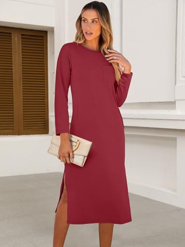 Image of ANRABESS Women Fall Long Sleeve Midi T Shirt Dresses with Pockets