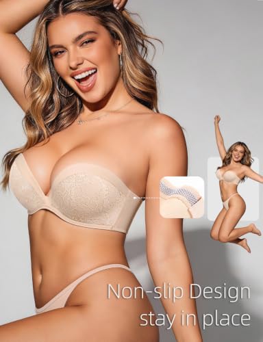 Image of Upushall Strapless Push Up Bras for Women Padded Deep Plunge Seamless Bra | U Shape, Halter, Non Slip, Supportive, Convertible Straps