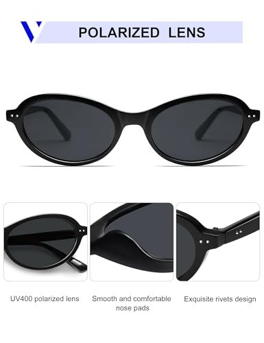 Image of VANLINKER Trendy Oval Polarized Sunglasses for Women Men Small 90s Style Retro Cat Eye Frame Narrow Sleek Design VL9847