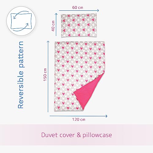 Baby Comfort 2 Piece Duvet Cover & Pillowcase Bedding Set 150x120 cm for Toddler Junior Cot Bed 12M+ (Pink Hearts) - Image 4
