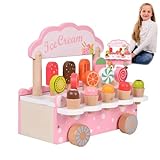Juego de helado de madera de la tienda,juego de helado de madera | Juguetes de cocina de madera para jugar comida,Juego de encimera de tienda educativa, juguetes de cocina