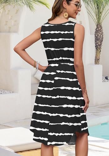 Image of AUSELILY Drawstring Waist Dress for Women Sleeveless Sundress Casual Summer Scoop Neck Swing Midi Dresses 2025 with Pockets