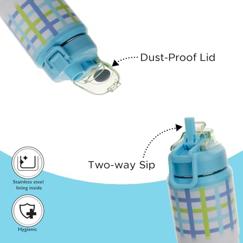 Image of Nayasa Duo-Sip Water Bottle - 730ml | Checkered Design | BPA-Free, Dual Sip Modes | Leak-Proof, Insulated Steel Inner | Great for School, College, Work, Sports | Sky Blue