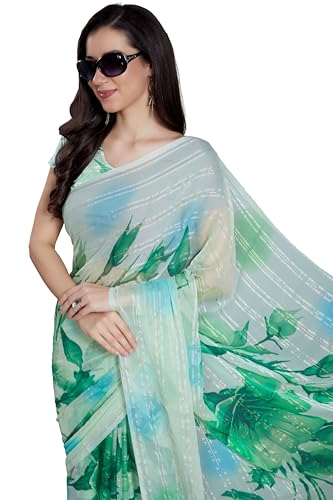 Image of RANI SAAHIBA Women's Printed Chiffon Saree Without Blouse Piece