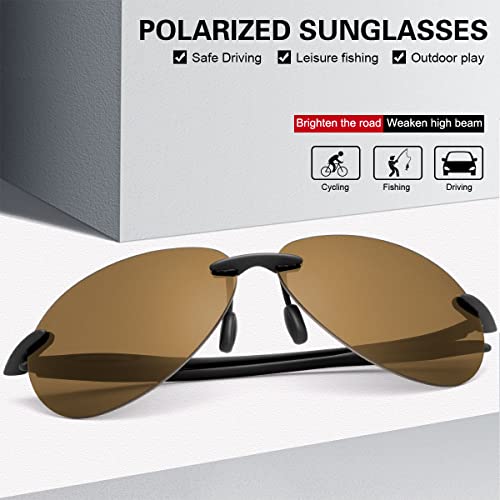 Rimless Polarized Sports Sunglasses for Men Women Driving Cycling Running Fishing Golf UV Protection Sun Glasses Fashion Unisex Shades Retro Eyeglasses Anti Glare Classic Mirror Lens Eyewear - Image 3