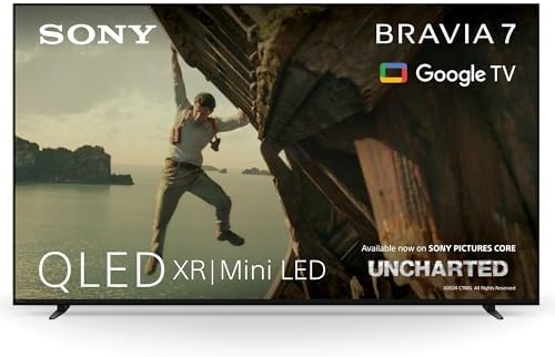Großformatiger Sony BRAVIA 7 QLED 85 Zoll Fernseher in einem modernen Wohnzimmer.