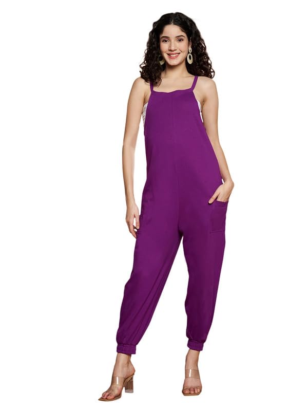 Shoulder Straps Cotton Basic Jumpsuit-image-1