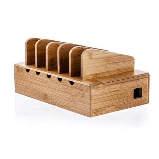 Prosumer's Choice Bamboo Cell Phone Charging Stations | Charging Stand for Mobiles, Tablets, Smartphones, iPads | Desk Organizer| Docking Station | Desk/Floor Cord Cover | Cell Phone Accessories