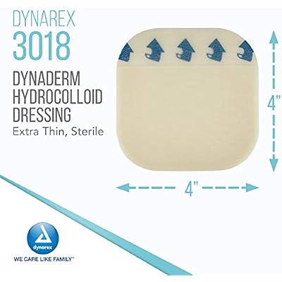 Dynarex DynaDerm Hydrocolloid Dressings, Sterile Moist Bandages Used for All Kinds of Wounds, 4 x 4, X-Thin & Latex-Free, Peel-Down Patches - 2 Boxes of 10 Dressings (Packaging May Vary)
