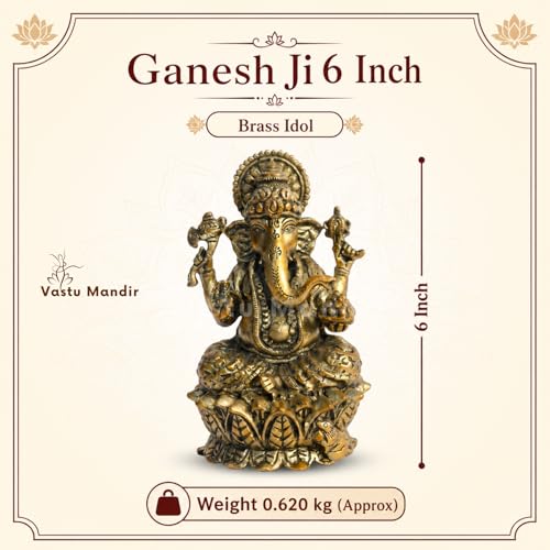 Image of Brass Ganesha Idol, Vastu Remedy for Obstacle Removal (6 Inch, 630 g)
