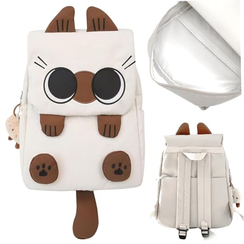 Mochilas de dibujos animados, mochila linda de gato siamés con colgante elegante, bolsa escolar de gran capacidad de Kawaii para viajes, trabajo o salidas informales