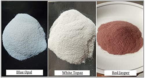Natural Gemstone Crushed Fine Powder -Set of 3, Opal, Topaz, Jasper Stone dust Powder, Great for Painting, Woodworking, Inlay Work and More - 150 Ct Each