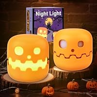Vibbang Halloween Pumpkin Lights, LED Pumpkin Night Light for Kids, USB Rechargeable Portable Indoor Night Lights, Halloween Decorations Light up Pumpkin Lamp Table Birthday Party Supplies Gift