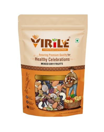 Image of VIRILE Premium Mixed Dry Fruits Pack - 400 Gm (Pack of 2) | Nutritious Snack with Almonds, Cashews, Raisins & Cranberries & Many More | Resealable Pack for Freshness