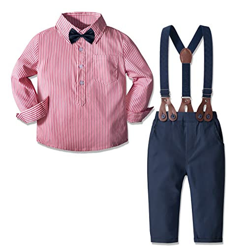 Image of Yilaku Toddler Baby Boy Clothes Gentleman Wedding Outfits, Formal Dress Shirt with Bowtie + Suspender 3 Monthes-4 Years