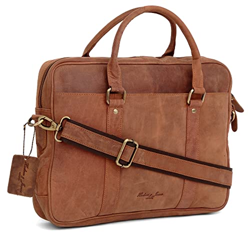 Sac bandoulière cuir nappa Hudson & James sacoche ordinateur 13 pouces fait main marron vintage