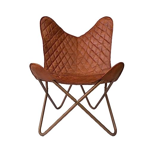 Shy Shy Let’s Touch The Sky Leather Butterfly Chair - Living Room, Bed Room Furniture/Genuine Leather Chair/Butterfly Chair/Leather Furniture/Home & Living Chair (Brown Cover + Golden Frame)