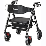 FlyingJoy Heavy Duty Rollator Walker with Seat, 450lb Capacity Bariatric Rollator, Extra Wide 22" Seat with Backrest, All-Terrain Foldable Rollator Walker for Seniors Adults Post-Surgery Recovery