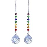 crystalsuncatcher - ciondoli da appendere con prisma di cristallo per effetti arcobaleno, acchiappasole colorato con filo di perline chakra, design a ciondolo per finestre, confezione da 2