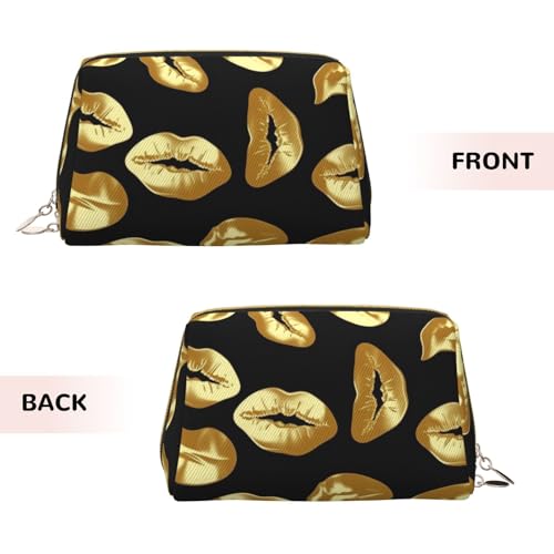 Trousse de maquillage petit format en cuir doré étanche anti-fuite zippée