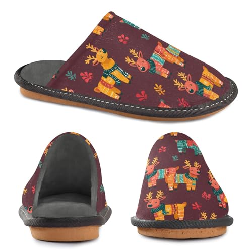 Slippers for Women Deer Sweater Pattern Soft Winter Warm Shoes Indoor Outdoor Non-Slip House Travel Slippers4